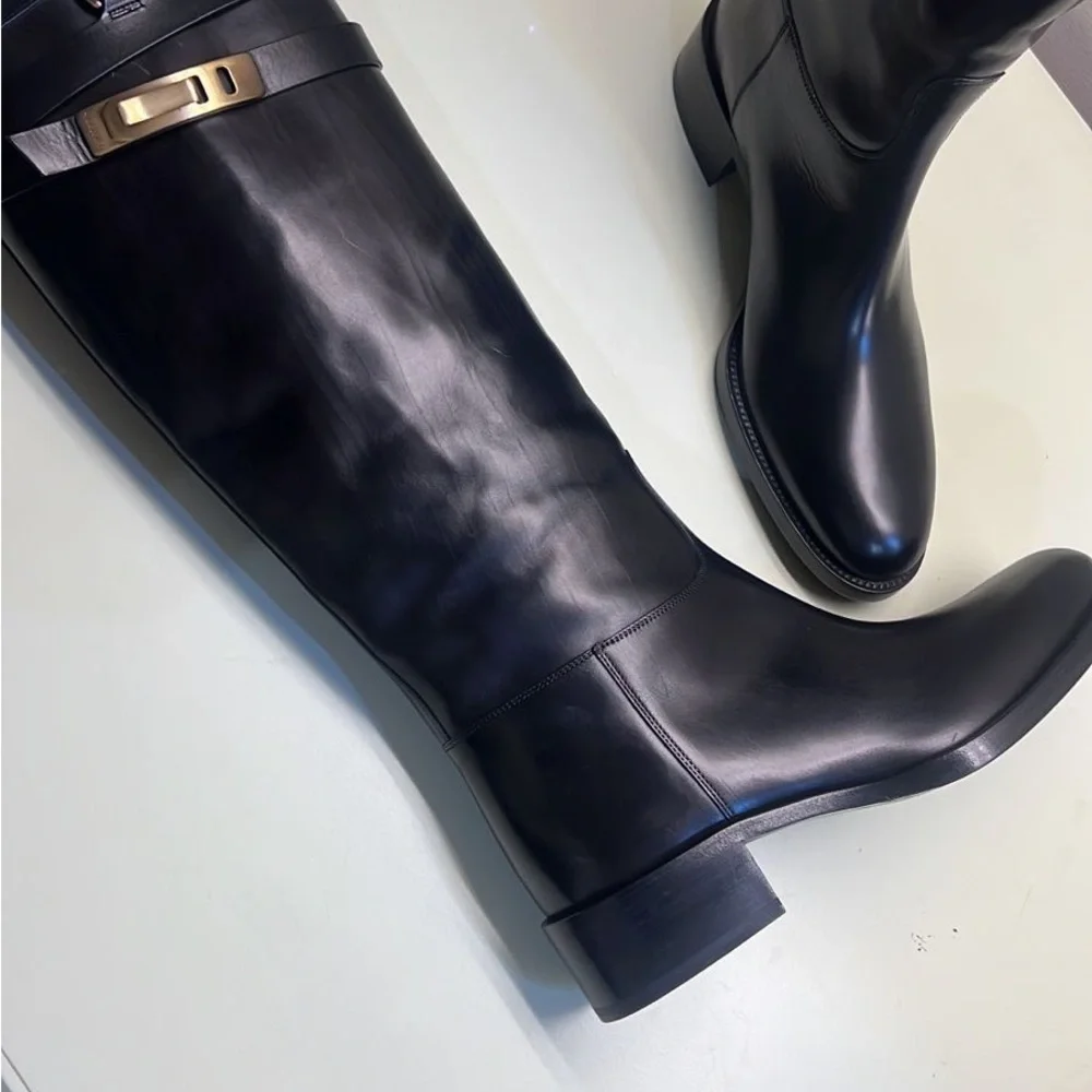SARTORE MADE IN ITALY LEATHER Women's Black Knee-High Boots - Picture 4 of 10